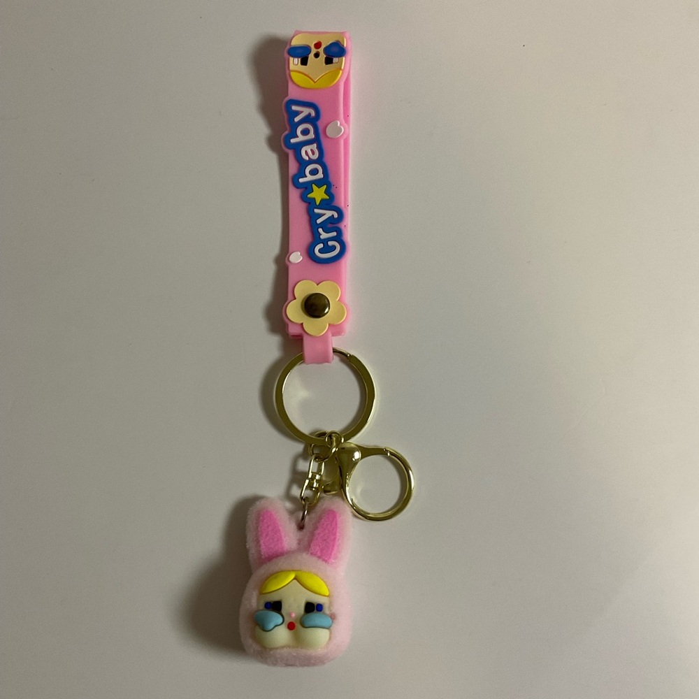 Pink Cry Baby Keychain with Bunny Charm